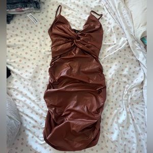 brown leather midi dress !